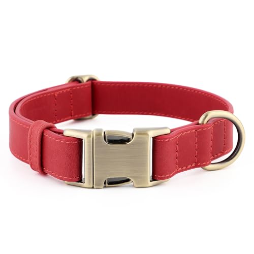 Plutus Pet Genuine Leather Dog Collar – Adjustable Pet Collar with Quick Release Metal Buckle, Soft Real Leather for Small Medium Large Dogs, Heavy Duty & Skin-Friendly (Red, XS) - color: Red, size: XS