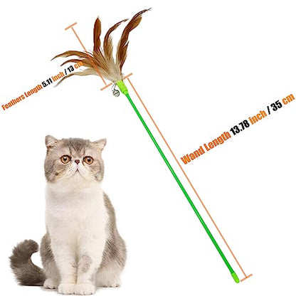 Interactive Cat Wand Feather Toys, 10 Pieces Feathers Stick Cat Toys for Indoor Cats Play - color: 10PCS Cat Wand Toys