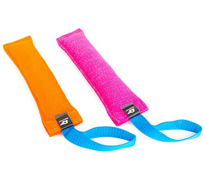 Bull Fit K9 Dog Bite Tug Toy with Strong Handle - Made of Durable & Tear-Resistant French Linen - Perfect for Tug of War, Fetch & Puppy Training - Ideal for Medium to Large Breeds - color: Pink Bite Tug with Blue Handle