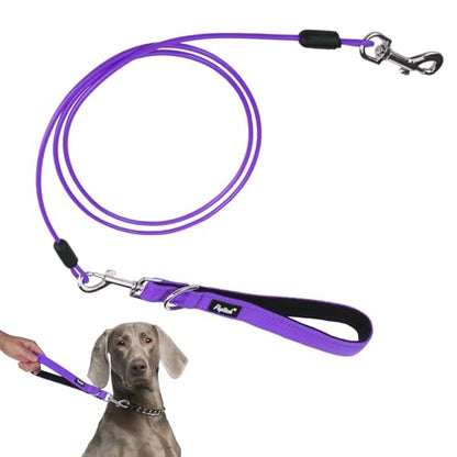 PUPTECK Chew Proof Dog Leash with Detachable Short Leashes Padded Handle Reflective, Heavy Duty Steel Cable Lead for Small Medium Large Dogs Training Walking, Purple 4.9ft - color: Purple