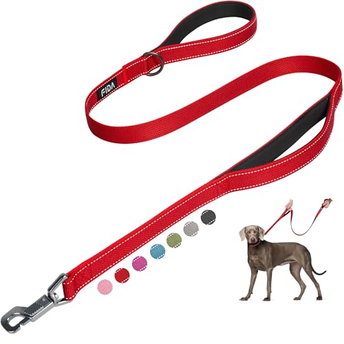 Fida 4 FT Heavy Duty Dog Leash with 2 Comfortable Padded Handles, Traffic Handle & Advanced Easy Snap Hook, Reflective Walking Lead for Large, Medium & Small Breed Dogs, Red - color: Red, size: 4 Feet (Pack of 1)