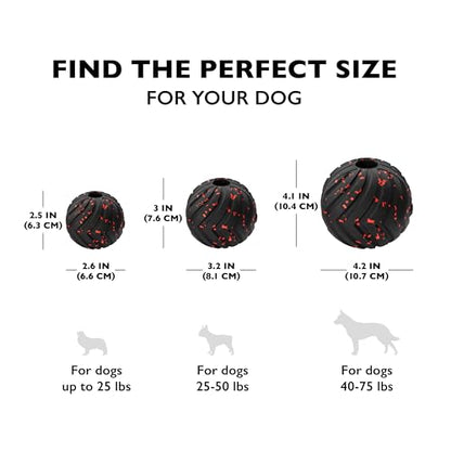 Chew King Supreme Durable Rubber Dog Ball for Aggressive Chewers, Treat-Dispensing Heavy-Duty Chew Toy with Safety Air Vent, Interactive Dog Toy for Training & Enrichment, Medium 3" Fetch Ball - color: B) Medium 3" Ball