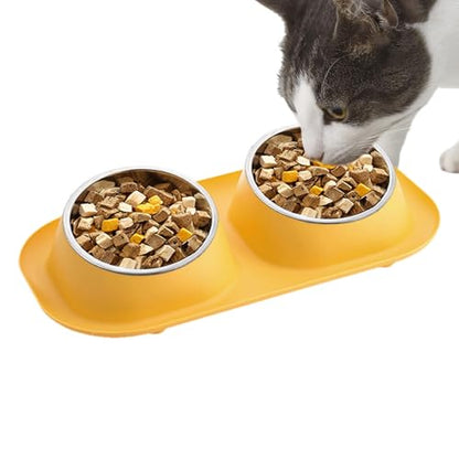 awakentti Double Dog Bowl, Stainless Steel Dog Bowl with No Spill No Skid Silicone Mat,Not Easy to Break, Pet Bowls & Dog Water Bowls for Small Puppies, Cats, Dogs and Medium Pets (Yellow) - color: Yellow