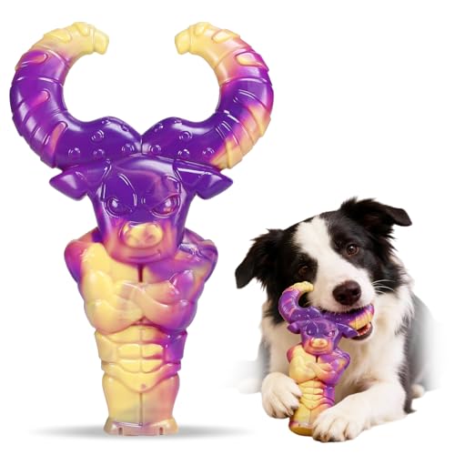 Indestructible Dog Toys for Aggressive Chewers, Tough Dog Toys for Large Dogs, Durable Dog Chew Toys to Keep Them Busy, Interactive Aggressive Chew Toys for Medium Dogs, Beef Flavor (C-Bull) - color: C-Bull