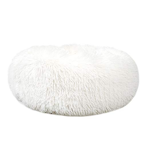 otoez Kitten Puppy Bed Extra Small XS Round Dog Cat Beds Anti Anxiety Plush Pet Calming Donut Bed with Non-Slip Waterproof Bottom, Washable (15.7", White) - color: White, size: 15.7"