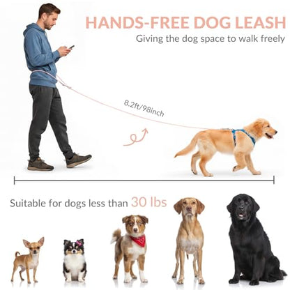 8.2ft Hands Free Dog Leash,Versatile Waist & Crossbody Lead for Medium Dogs,Waterproof & Adjustable for Running Jogging Walking, 360° Swivel Metal Buckle (Pink) - color: Pink
