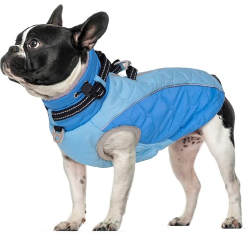 Dog Jackets for Medium Dogs, Windproof & Water Resistant Winter Clothes with D Ring & Adjustable Buckles, Thick Fleece Vest, Zippered Warm Dog Coat-M Blue - color: Blue, size: Medium