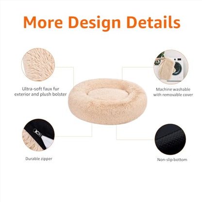 Amazon Basics Washable Donut Pet Bolster Faux Fur Bed with Removable Cover, Anti-Slip Bottom for Dog, Beige, 45" x 45" - color: Beige, size: 45" x 45"