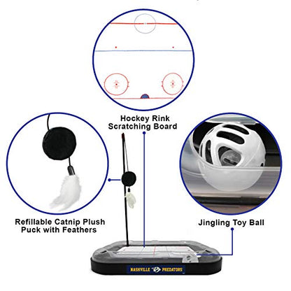 Pets First Cat Scratching Toy NHL Nashville Predators Hockey Field Cat Scratcher Tiy with Interactive Cat Ball Bell in Tracks. 5-in-1 CAT Toy - color: Nashville Predators