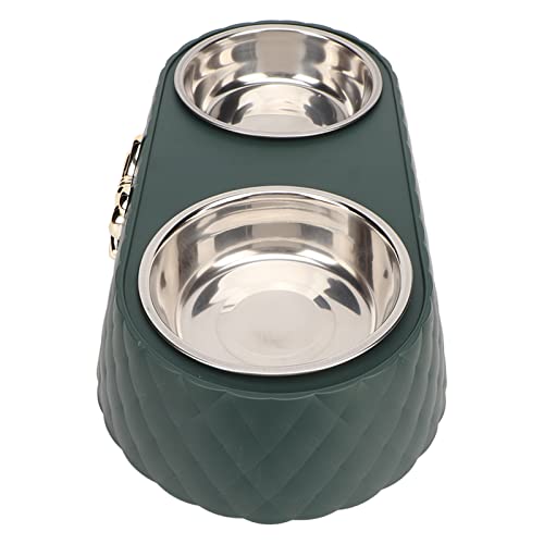 Generic Durable Stainless Steel Double Pet Feeding Bowls, Non Slip Mats Prevent Slip, Safe Material for Small to Medium Dogs Cats (Dark Green) - color: Dark Green