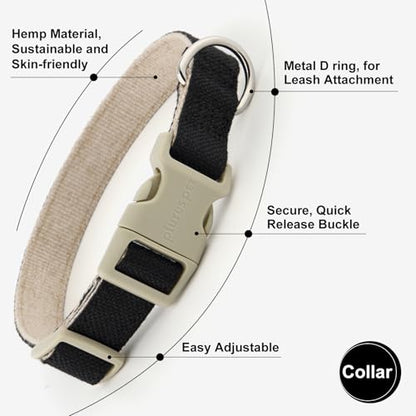Plutus Pet Cotton Hemp Dog Collar and Leash Set, Adjustable Collar for Small, Medium, and Large Dogs, Heavy Duty and Soft on Skin, Black, S - color: Black, size: Small