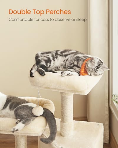 Feandrea Cat Tree, 45.3-Inch Cat Tower, Plush Condo with Scratching Post, Ramp, Perch, Spacious Cave, for Small Space, Beige UPCT141M01 - color: Beige