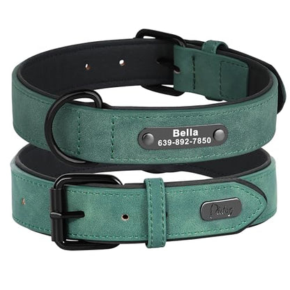 Didog Custom PU Leather Dog Collars with Personalized Engraving Nameplate,Personalized Padded Dog Collars Engraved for Small Medium Dogs,Green,L Size - color: Green, size: L: Fit 13-17"Neck