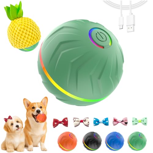 2026 T01 Interactive Dog Toys Dog Ball, Automatic Rolling and Bouncing Moving Dog Toy, Durable and USB Rechargeable, Fun Smart Toy for Puppy, Small, Medium and Large Dogs, Dog Toys to Keep Them Busy - color: Green