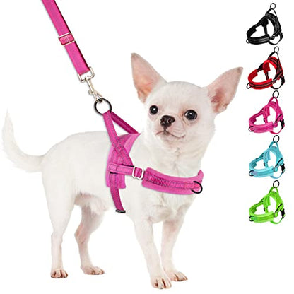 SlowTon No Pull Small Dog Harness and Leash Set, Puppy Soft Vest Harness Neck & Chest Adjustable, Reflective Lightweight Harness & Anti-Twist Pet Lead Combo for Small Medium Dogs (Fuchsia, S) - color: A-Fuchsia - With Front Clip, size: Small