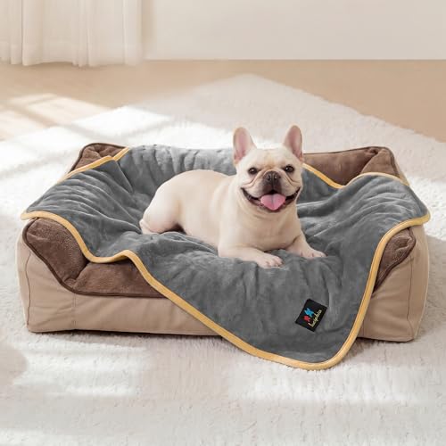 Luciphia Waterproof Blanket for Dog Washable Reversible Sherpa Fleece Throw Blanket for Bed Couch Soft Liquid Pee Proof Furniture Cover Protector for Small Medium Large Pet Cat Grey 35" x 25" - color: Grey+white, size: XS (35" x25")
