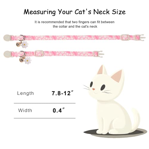 2 Pack Pink Cat Collars - Cute Bow & Daisy Breakaway Cat Collar with Bell & Matching Pendant, Soft Adjustable Spring Summer Girly Kitten Collars for Girl Cats - color: Pink Bow&Daisy