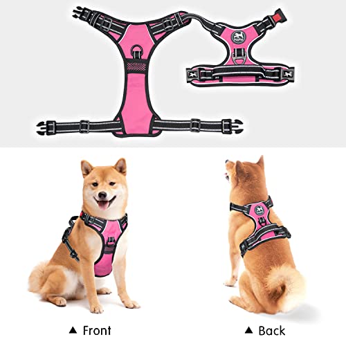 PoyPet No Pull Dog Harness, No Choke Front Lead Dog Reflective Harness, Adjustable Soft Padded Pet Vest with Easy Control Handle for Small to Large Dogs(Pink,L) - color: Pink, size: Large
