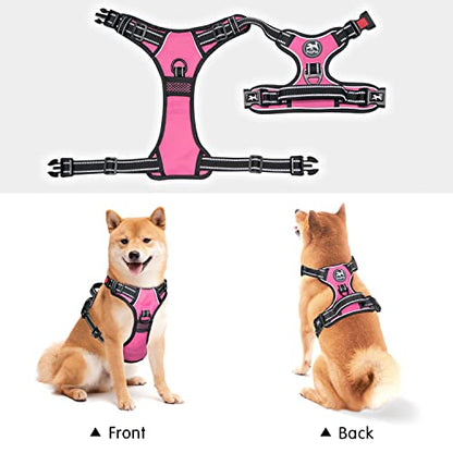 PoyPet No Pull Dog Harness, No Choke Front Lead Dog Reflective Harness, Adjustable Soft Padded Pet Vest with Easy Control Handle for Small to Large Dogs(Pink,XS) - color: Pink, size: XS