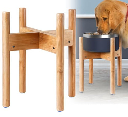 Dog Bowl Stand - Mid-Large Dogs Suitable - Elevate, Raise Bowl to 12-inch High - Adjustable, Fits Any Pet Food/Water Feeders, and Fountains - Durable Bamboo - color: Bamboo, size: For Large Dogs - 11 inch Height