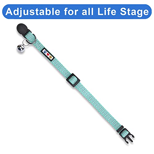 Pawtitas Reflective Teal Cat Collar with Safety Buckle and Removable Bell for Kitten and Cats - color: Reflective Teal