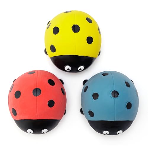 3 Pack Squeaky Dog Toys for Medium Dogs, Soft Latex Squeaky Dog Ball, Cute Funny Squeak Ladybug Pet Toys - color: Ladybug - 3 Pack, size: Medium