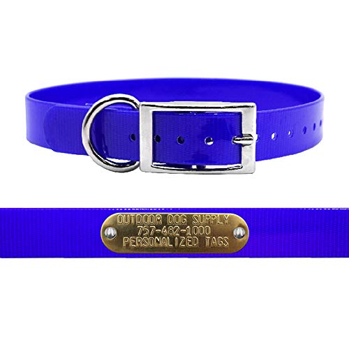 Outdoor Dog Supply 1" Heavy Duty Waterproof D-Ring Dog Collar for Medium & Large Dogs with Custom 3/4" Brass Nameplate (Dark Blue, 21") - color: Dark Blue, size: 21" Long