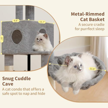 Heybly Cat Tree，HCT202SW - color: Light Gray, size: 45.3 inch