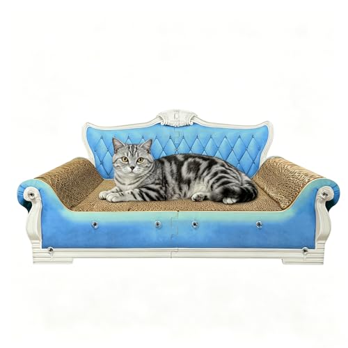 Luxury Cardboard Cat Scratcher Sofa Bed, Couch Shaped Scratching Board, Scratch Lounge with Catnip, Cat Scratcher for Indoor Cats Large Blue 25.4" Large - color: Blue Sofa