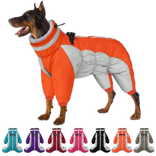 Full Body Dog Coat - Warm Fleece Jacket for Medium Dogs, Turtleneck Winter Coats with Harness, Reflective Dog Snowsuit Windproof Puffer Jackets with Legs for Boston Terrier, Orange M - color: Orange, size: Medium