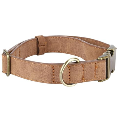 TDTOK Soft PU Leather Dog Collar, Classic Leather Collar for Small Medium Large Dogs with Quick Release Metal Buckle, Durable & Adjustable Fit 10-23" Neck - color: Brown, size: S