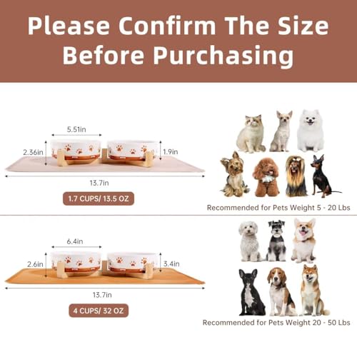 Dog Bowls with Wood Stand, 1.7 Cups Ceramic Puppy Bowls with Mat for Small Dog Weighted Water and Food Bowl Set for Dogs Cats, Non-Slip Pet Feeding Dish 13.5 Oz - size: 1.7 Cups