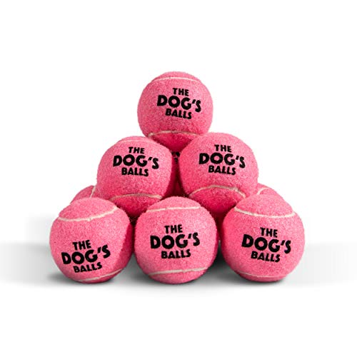 The Dog's Balls Dog Tennis Balls for Dogs, Pink, 12-Pack - Non-Abrasive Felt Fetch Balls, Tough Rubber Core, Float in Water, Fits Standard Launchers - color: Pink, size: 12 Medium Tennis Balls