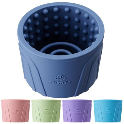 Dog Slow Feeder Lick Bowl, Anxiety Relief Dog Licking Mat Treat Dispenser, Non-Slip Anti-Choking Slow Eating Lick Bowl for Small Medium and Large Breed Dogs, BPA Free Silicone - color: Dark Blue, size: M-L