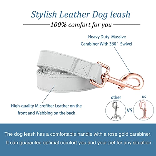 Dog Collar and Leash Set.Soft and Easy to Clean Vegan Leather with Rose Gold Metal Buckle for Small Medium Large Dogs (Grey, L(15.4”-24.8“) - color: Grey, size: L