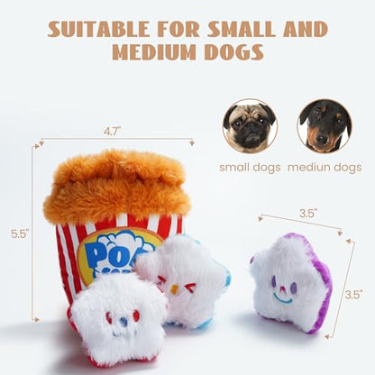 Nocciola Popcorn Squeaky & Plush Dog Toys | Hide & Seek, Interactive, Crinkle Toys for Small & Medium Dogs - style: Popcorn