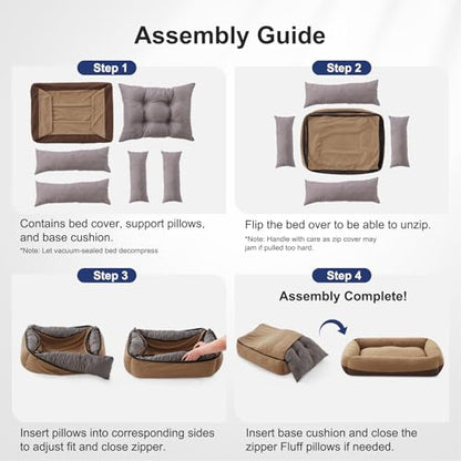 Washable Dog Bed Medium Large Size Dogs, Rectangle Comfy Fluffy Pet Bed, Removable Zipper Cover Machine Wash, Soft Orthopedic Bed Durable Pet Cuddler with Anti-Slip Bottom,30"x24"x8",Brown - color: Brown, size: M Plus(30''x27''x8'')