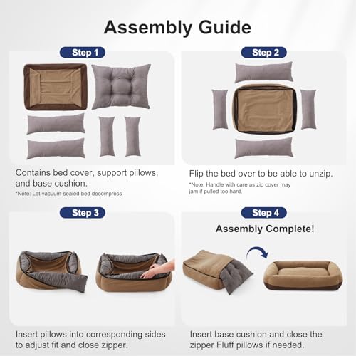 Dog Bed Large Sized Dogs, Washable Comfy Fluffy Medium Dog Bed, Removable Zipper Cover Machine Wash, Soft Orthopedic Bed Durable Pet Cuddler with Anti-Slip Bottom, 36"x27"x8",Brown - color: Brown, size: L(36''x27''x8'')