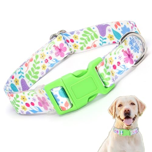 Floral Dog Collar Cute, Pretty Flower Pattern Design Quick Release Buckle Soft Nylon Female Puppy Collars Adjustable for Xs Small Medium Large Pet Girl Dogs Cats, White XSmall - color: 11, size: XS(Neck 7-10")
