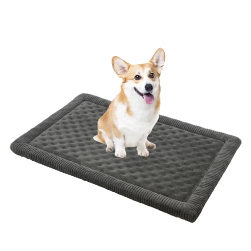 MINIDEAR Dog Crate Pad, Crate Bed Non-Skid Kennel Pad, Rubber Backing Memory Foam for Dog Bed Mat, Machine Washable Dog Bed for Crate, 17"x24" - color: Gray, size: Rectangle Shape:17"x24"x1.1"