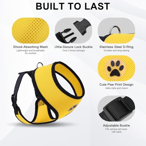 BINGPET Small Dog Harness, No Pull Dog Harness Small Sized Dogs, Soft Light Breathable Mesh Puppy Vest with Safety Buckle-Adjustable Step in Pet Harnesses for Easy Walking, Running, Training - color: Yellow, size: S (NECK: 12", CHEST: 14"-18")