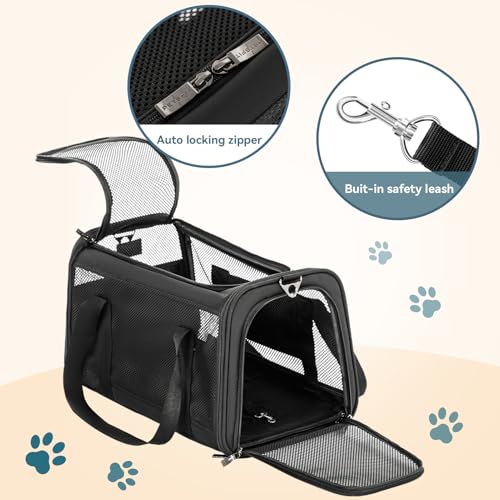 Airline Approved Cat Carrier, Soft-Sided Collapsible Pet Carrier for Travel, 3 Carrying Ways, Lightweight and Ventilation on 5 Sides, Escape Proof, with Soft Fleece Pad - color: Z-Black, size: Medium