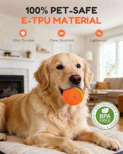 osou Smart Interactive Dog Toys, Automatic Moving Rolling Bouncing Dog Ball for Medium & Large Dog Breeds, E-TPU Durable & Waterproof, with Irregular Motion to Encourage Active Play - color: Orange