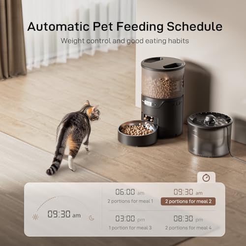 Automatic Cat Feeder and Water Fountain: 3L Timed Precise Cats Food Dispenser& Reliable Programming 1-6 Meals/Day- 3L Cat Water Dispenser with Filter- Auto Pet Feeder Easy to Clean