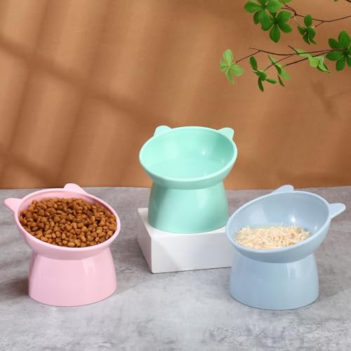 3 Pcs Elevated Cat Bowls 15° Raised Cat Bowl with Silicone Mat Whisker Friendly Anti Vomiting Cats Elevated Food and Water Bowls for Indoor Cats Kittens - color: Pink, Blue, Green