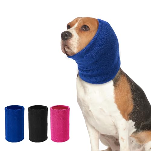 Dog Ear Muffs Noise Protection, Dog Calming Hoodie Cat Anxiety Relief Ear Wrap, Double Layer Thickened Soft Elastic Neck Head Cover Noise Cancelling for Grooming,Force Drying,Fireworks (Blue, Small) - color: Blue, size: Small