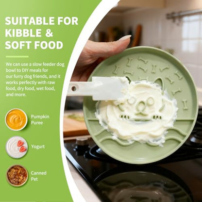 Slow Feeder Dog Bowl for Small Medium Dogs & Cats, 7.5 Inch Non Slip Slow Bowl with 37 Suction Cups, Anti-Choking Food Grade Silicone Slow Eating Bowl - color: Grey Green