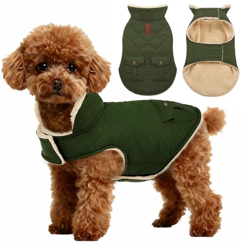 ASENKU Warm Dog Winter Coat, Waterproof Dog Coat for Cold Weather, Fleece Dogs Jacket with Ultra Thick Plush Lining Leash Hole Storage Pockets for Medium Large Dogs (Green, Large) - color: Green, size: Large