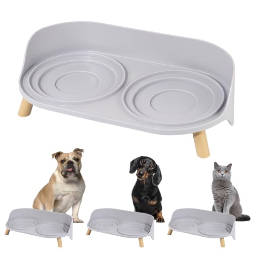 Raised Dog Feeder Bowl Stand - Elevated Dining Table for Small and Medium Dogs and Cats - Fits Food and Water Dish up to 6" Diameter - Grey (Bowls Not Included) - color: Grey, size: Medium