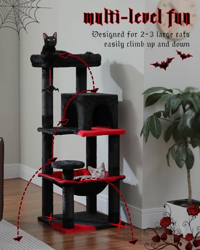 MUTTROS Gothic Cat Tree with Super Large Hammock, 45.7" Black Cat Tower with Coffin Bed, Cat Condo, Sisal Scratching Posts & Top Perch, Multi-Level Goth Cat Tree, Halloween, Black - color: Gothic Black, size: 45.7in